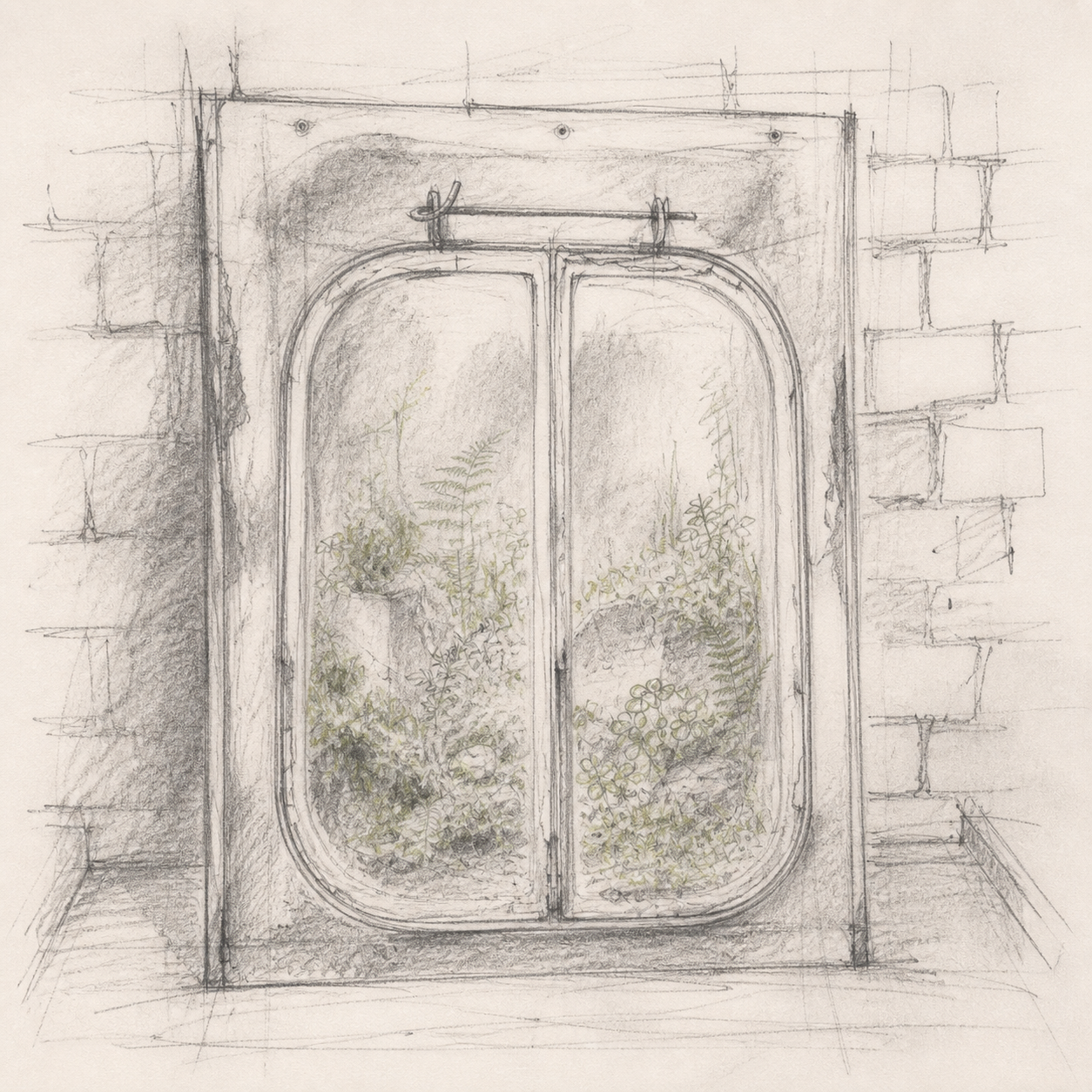 Drawing of the planned closed ecosystem window with a living terrarium inside