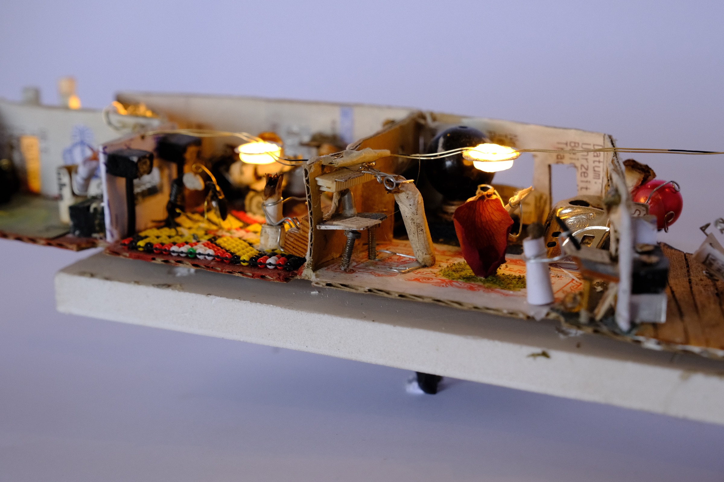 Reading and writing room with cigarette figures